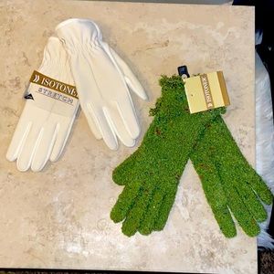 2 Isotoner one size fits all oyster ivory white and green gloves. Brand new